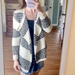 Loft Black/Cream Striped Lightweight Open Cardigan